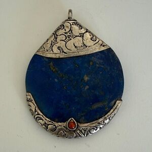 Sterling Silver and Lapis Pendant 2.65" x 2" wide
